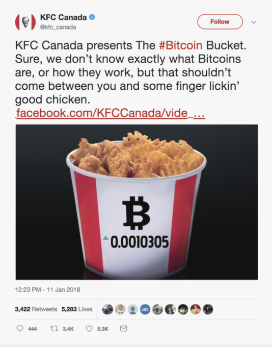 KFC Канада обмінює біткоїни на бакет з куркою 98e651d6c85b65de2865d73239d9ab6c